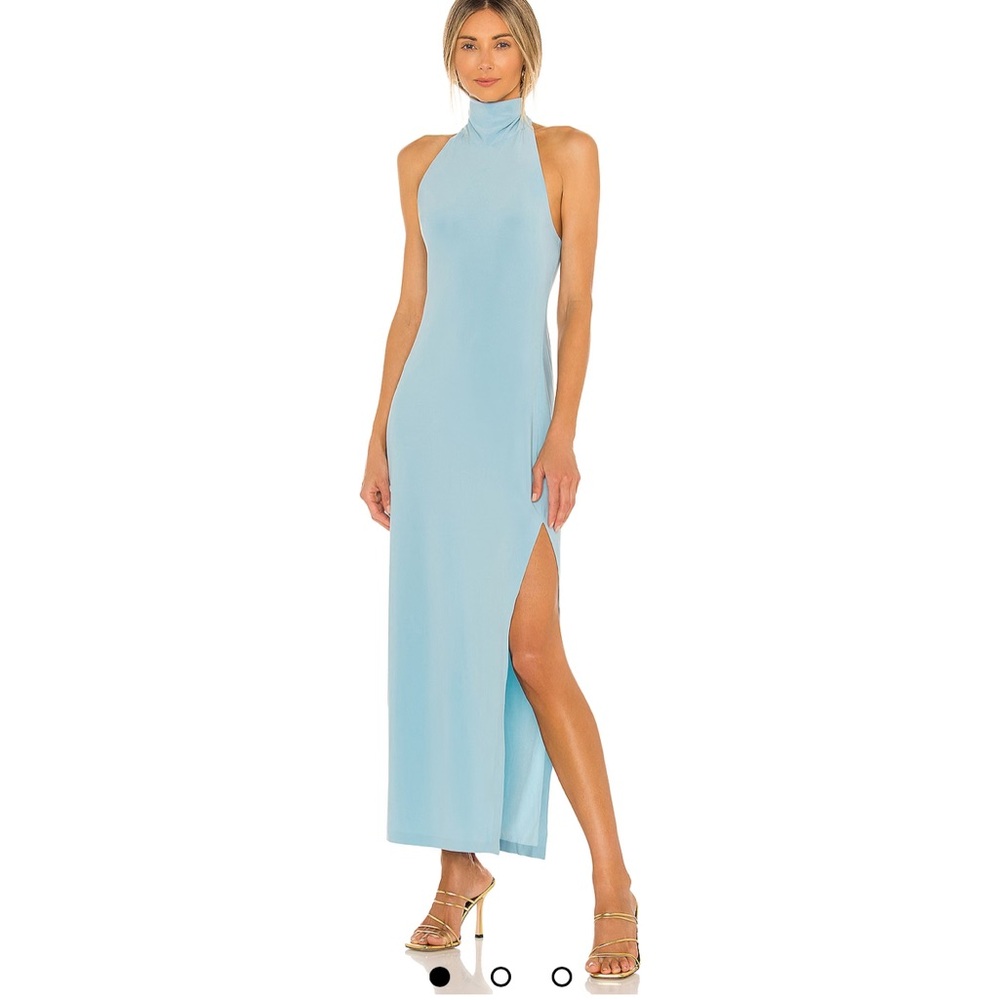 Norma Kamali Blue Sleeveless Halter Maxi Dress